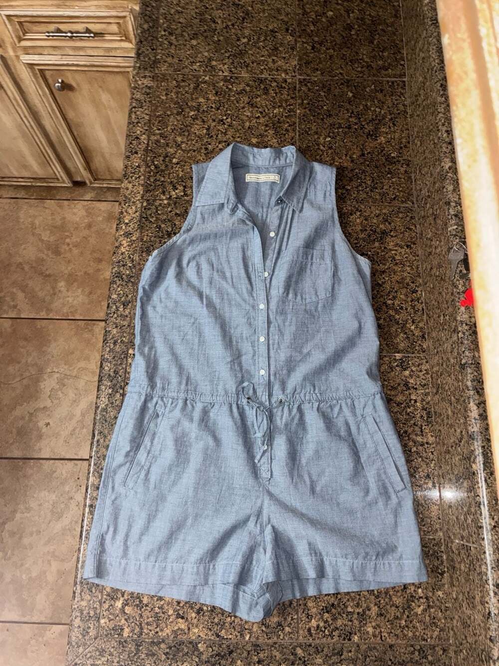 Abercrombie & Fitch Sleeveless Chambray Romper with Tie-Waist